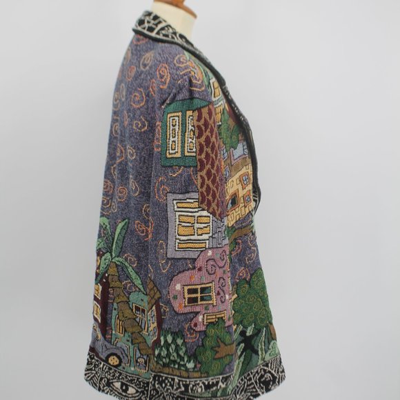 Vintage Blanket Jacket Knit Metal Coin Button L - Picture 8 of 10